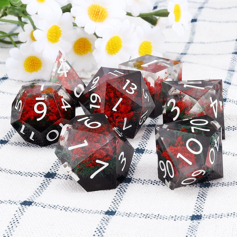 Haxtec DND Dice Set Sharp Edge Resin Dice Set with Dice Case, Flower D and D Dice, Polyhedral D&D Dice Set for Dungeons and Dragons TTRPGs DND Gift, Red - Image 4